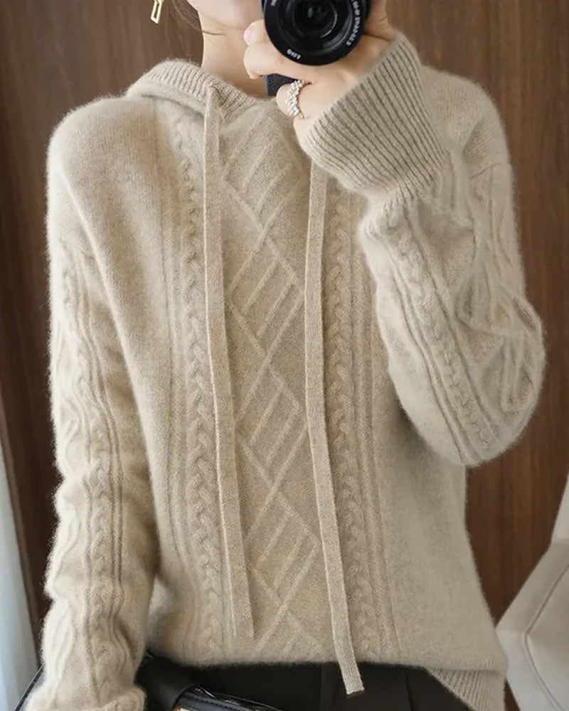 Drawstring Cashmere Wool Blended Hoodie