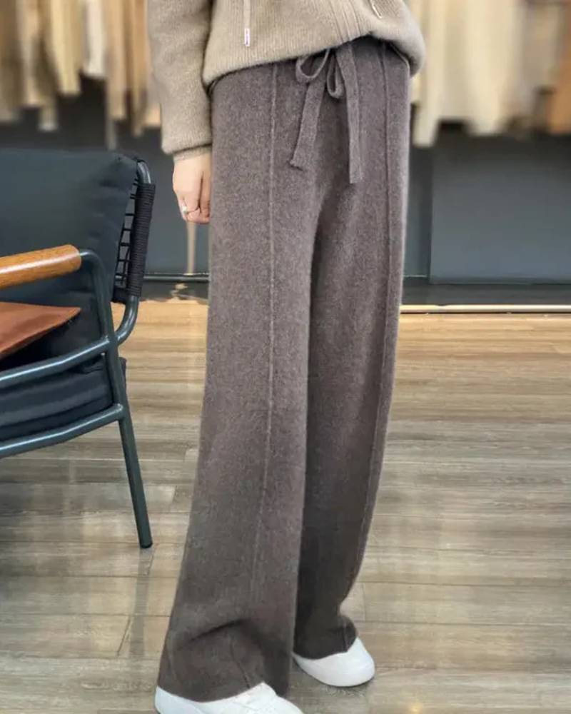 Drawstring High Waist Wide-Leg Wool Pants