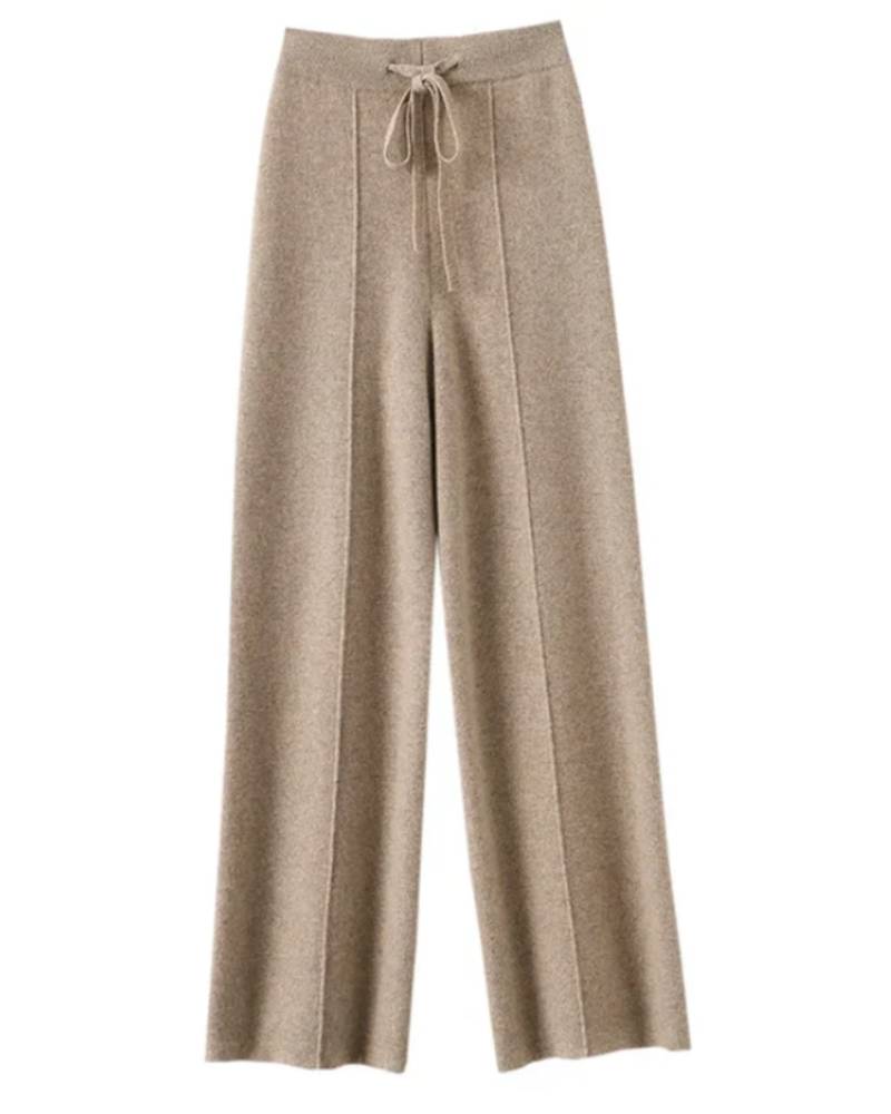 Drawstring Wide-Leg Cashmere Pants