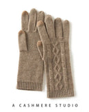 100 % cashmere full-finger gloves, ribbed cuff, one-size stretch fit, heather taupe—cloud-soft winter warmth for every outfit .