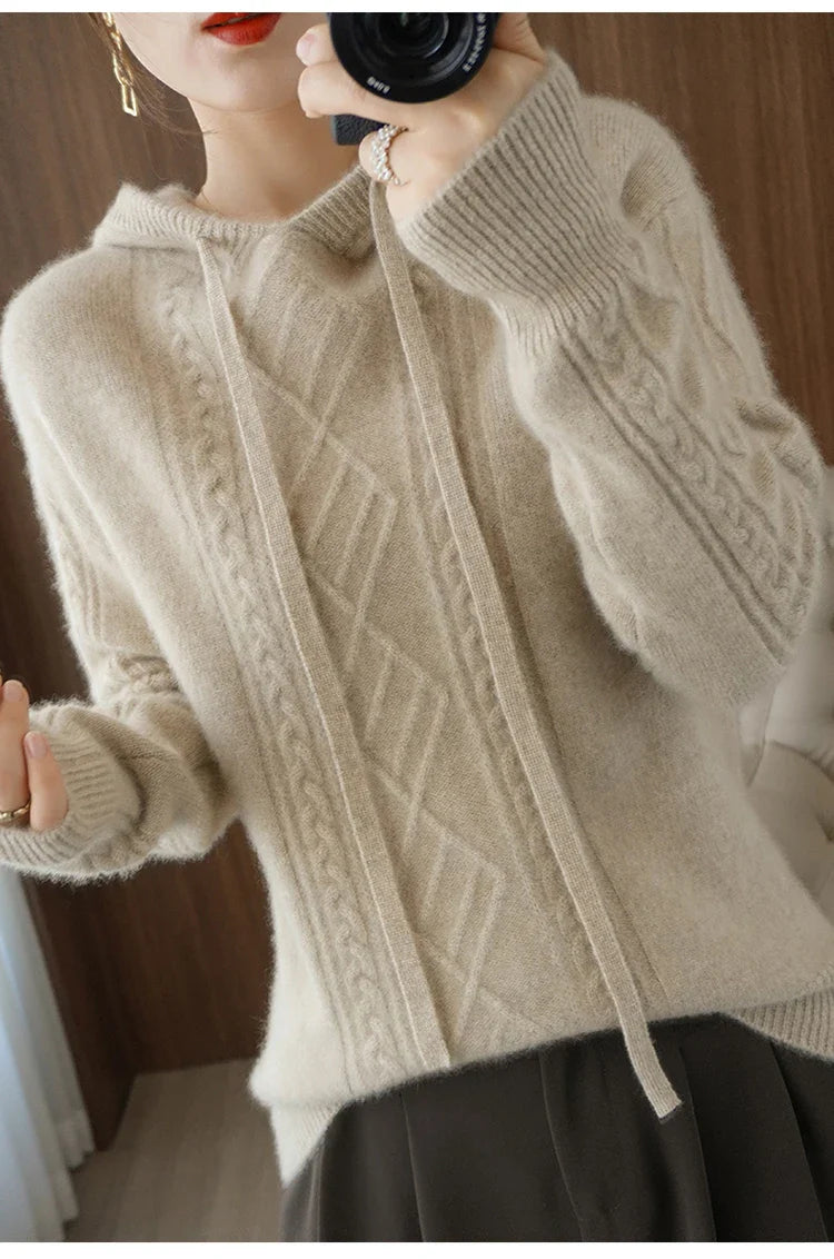 Drawstring Cashmere Wool Blended Hoodie