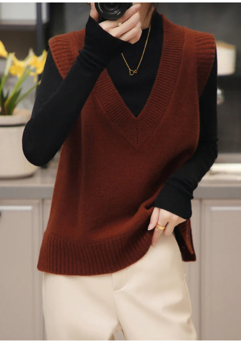 V-Neck Wool Knitted Sweater Vest