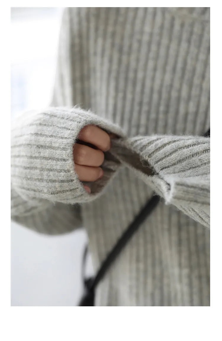 Loose Fit Ribbed High Neck Sweater