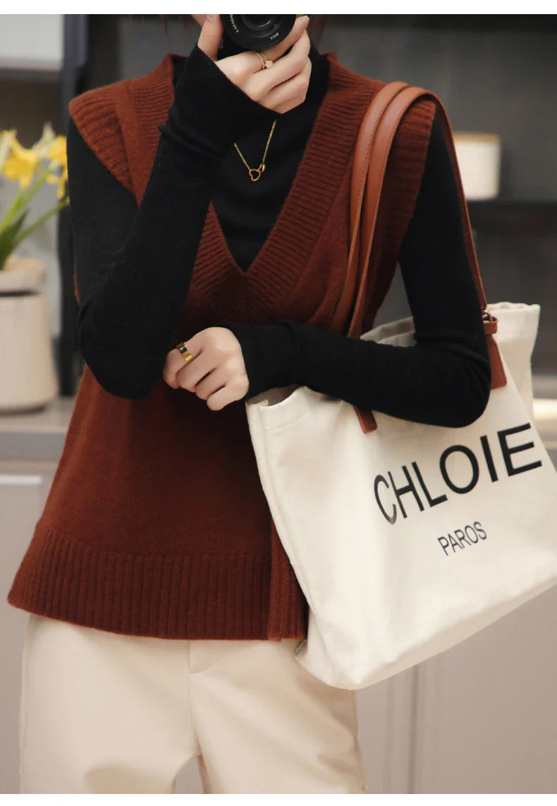 V-Neck Wool Knitted Sweater Vest