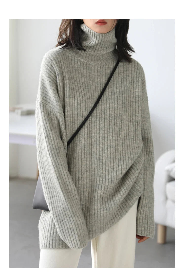 Loose Fit Ribbed High Neck Sweater