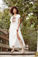 Embroidery V-Neck Tassel Bohemian Maxi Dress