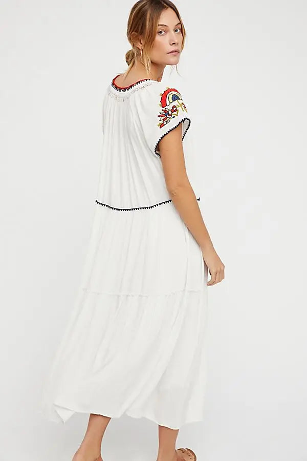 Embroidery V-Neck Tassel Bohemian Maxi Dress