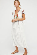 Embroidery V-Neck Tassel Bohemian Maxi Dress