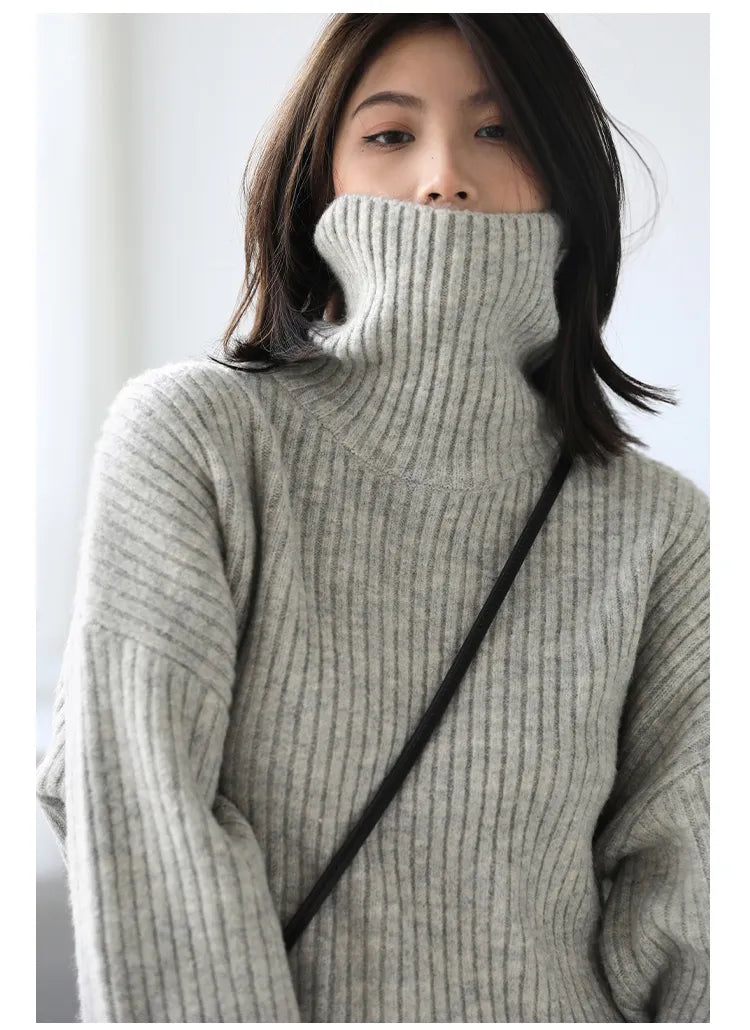 Loose Fit Ribbed High Neck Sweater