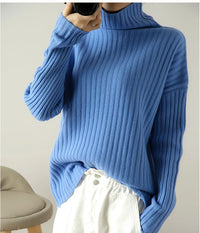 Ribbed Knit Turtleneck Wool Sweater