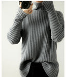 Ribbed Knit Turtleneck Wool Sweater