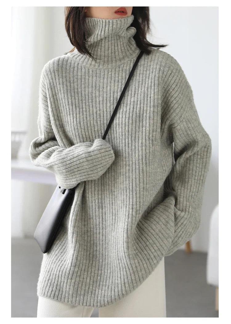 Loose Fit Ribbed High Neck Sweater