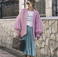 Bohemian Style Knitted Lantern Sleeve Sweater Cardigan