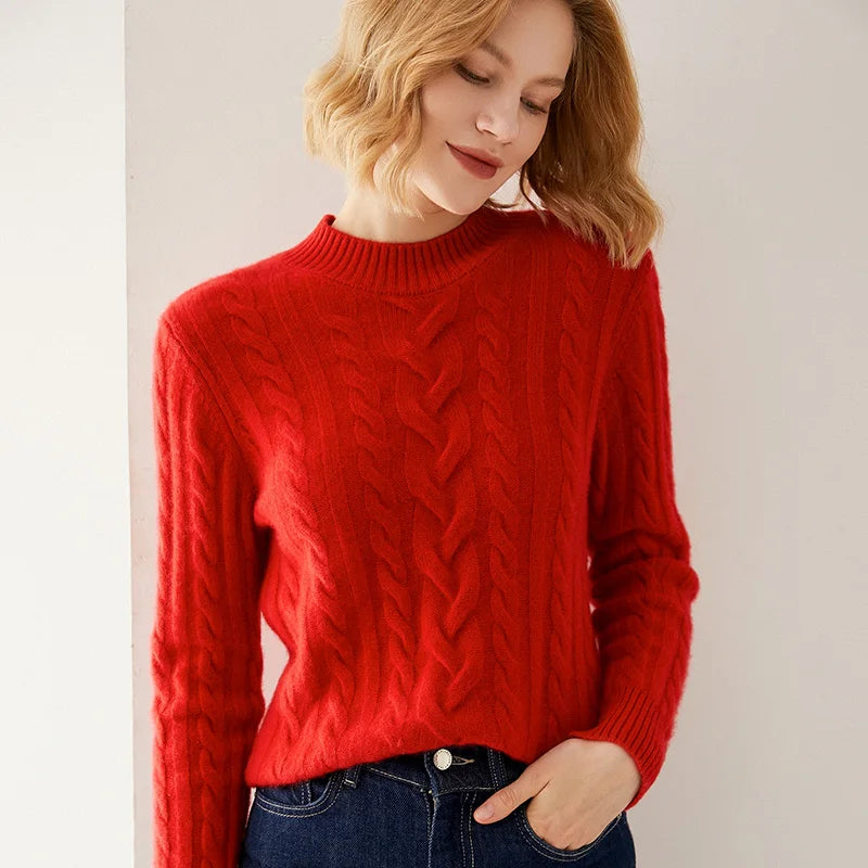 Cable Knit O-neck Wool Sweater