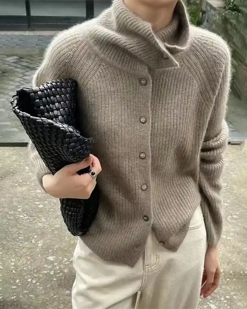 High Neck Pure Wool Short Cardigan