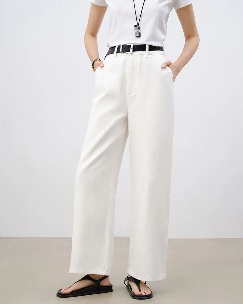 High Waist Cropped Denim Straight Pant