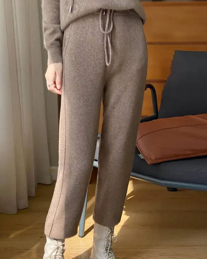 High Waist Drawstring Wool Knitted Pants