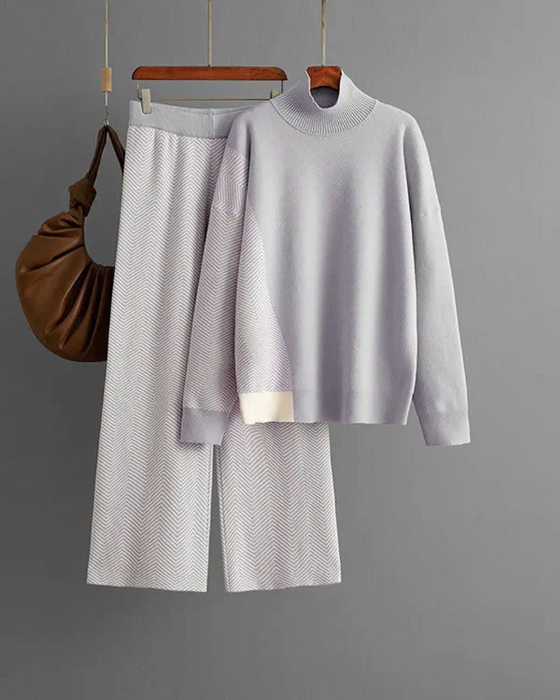 Knitted Color Block Sweater Sets