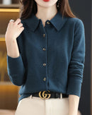 100% Merino Wool Polo-Collar Cardigan