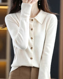 100% Merino Wool Polo-Collar Cardigan