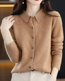 100% Merino Wool Polo-Collar Cardigan