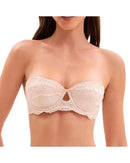 Woman lounging in the Lace Half-Cup Breathable Seamless Bra, feather-light 90 % nylon / 10 % elastane lace and wireless ¾-cup give invisible lift—your breathable 70-85 °F summer-to-fall essential that vanishes under backless tops 
