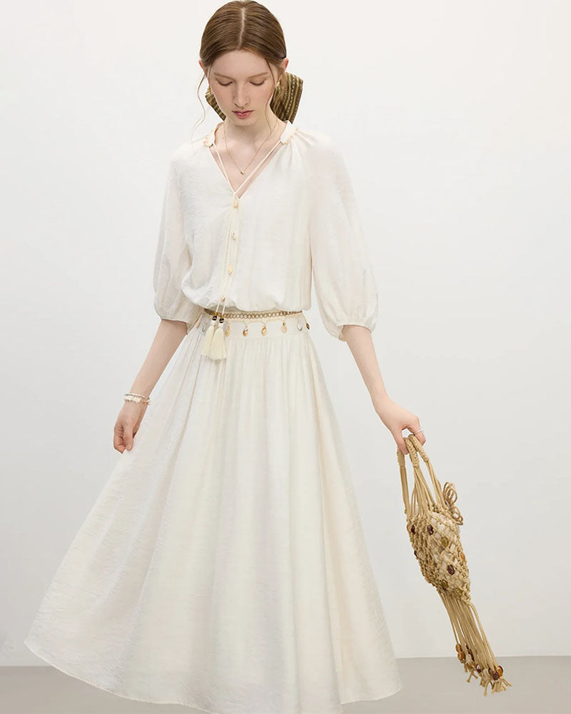 Lantern Sleeves V-neck Strappy Dress