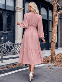 V-Neck Long Sleeve Tied Waist Dress