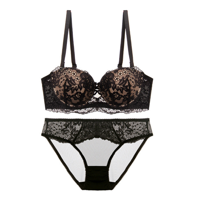Gather Lace Bra Underwear Set