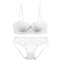 Gather Lace Bra Underwear Set