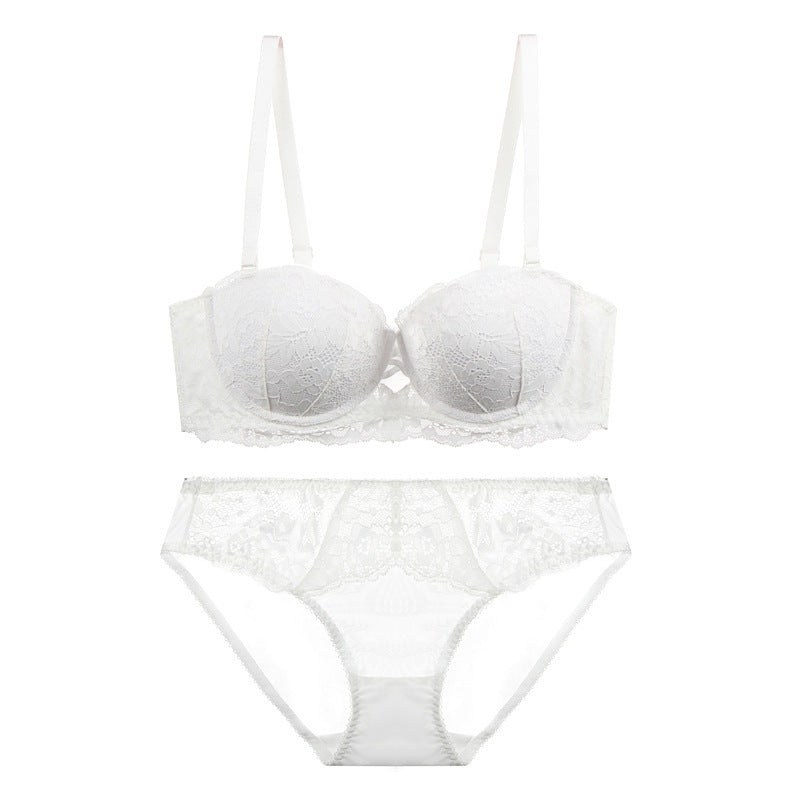 Gather Lace Bra Underwear Set