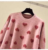 Pink Heart Winter Knitted Sweater