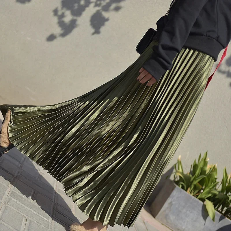 Velvet High Waist Pleated Skirt