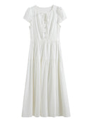 High Waist Round Neck Tie-Waist Cap Sleeve Dress