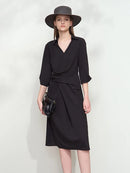 Lapel V-neck Slim Non-stretch A-Line Dress