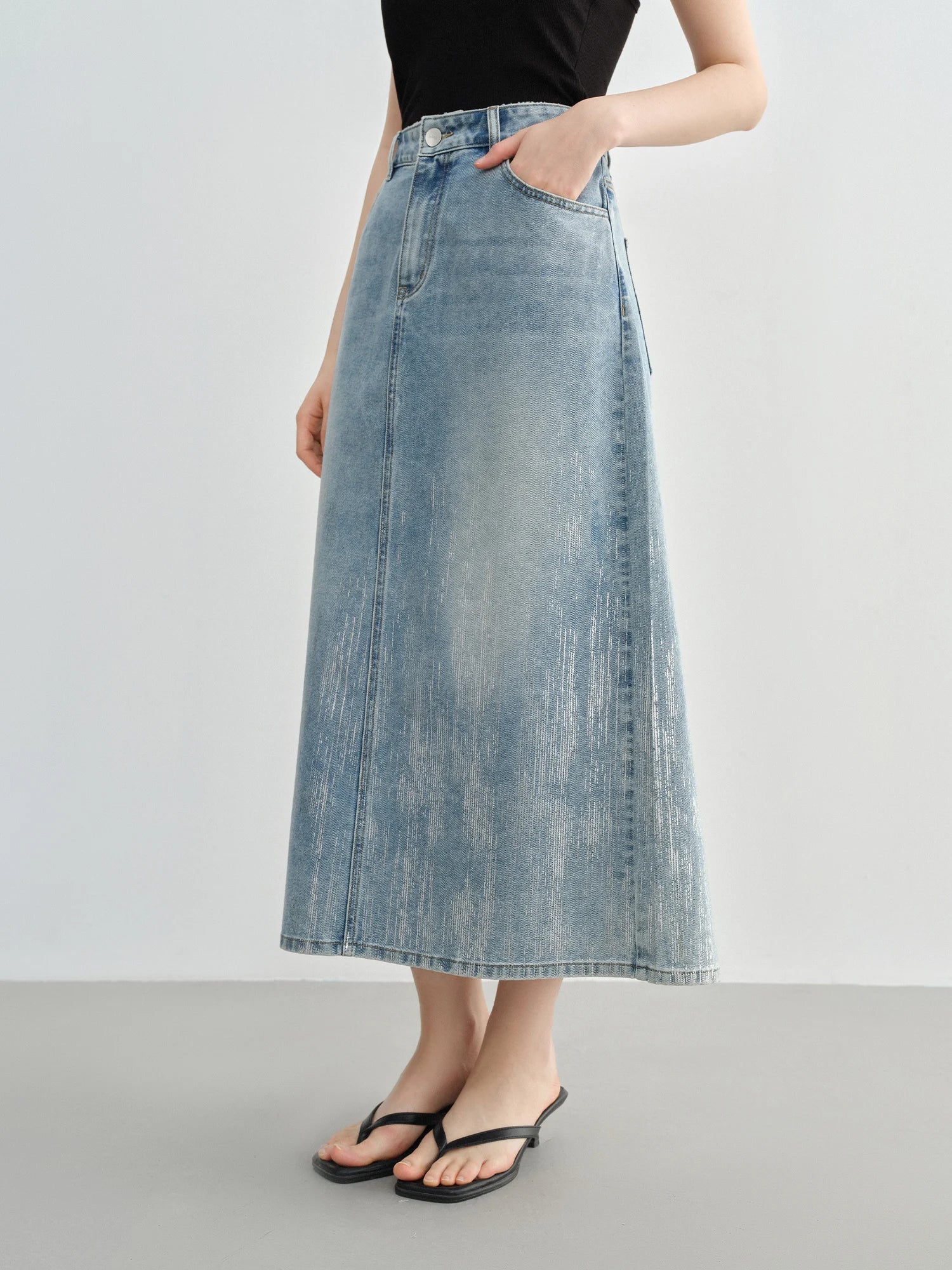 High Waist Slimming Mid Denim Skirt