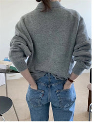 Polo Collar Gray Wool Sweater