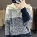 Color Block High Collar Wool Knitted Pullover Sweater