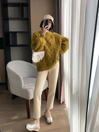 Twisted Woolen Knit Round Neck Sweater
