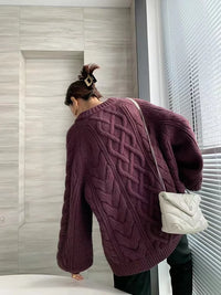 Twisted Woolen Knit Round Neck Sweater