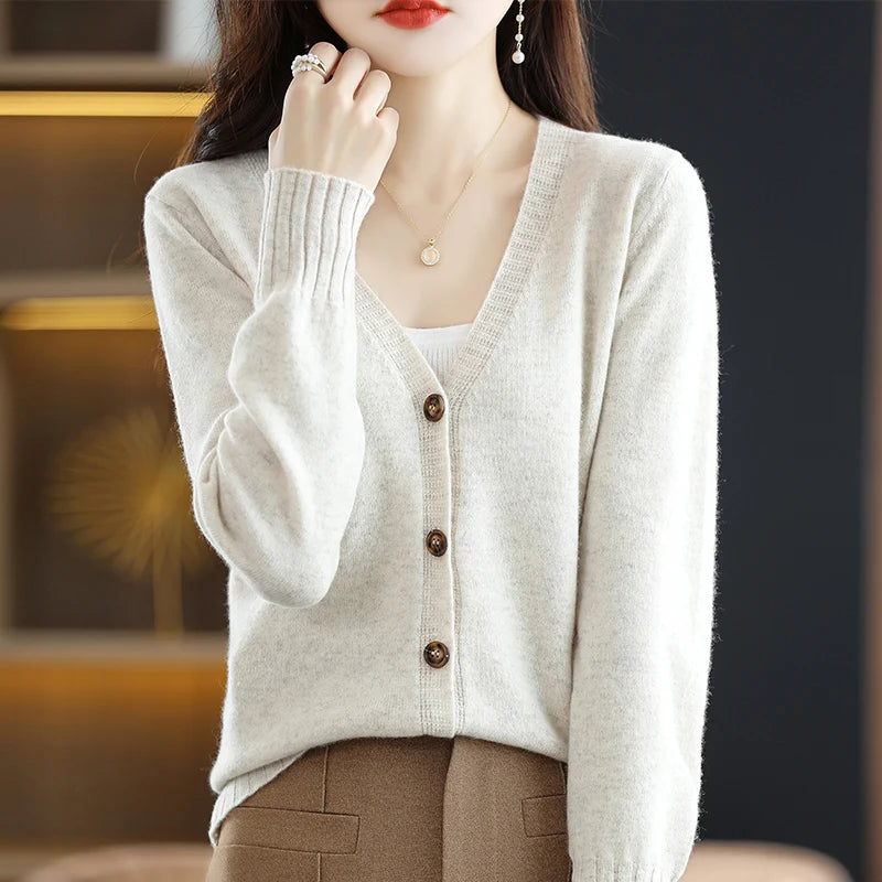 100% Wool Knitted Causal Cardigan