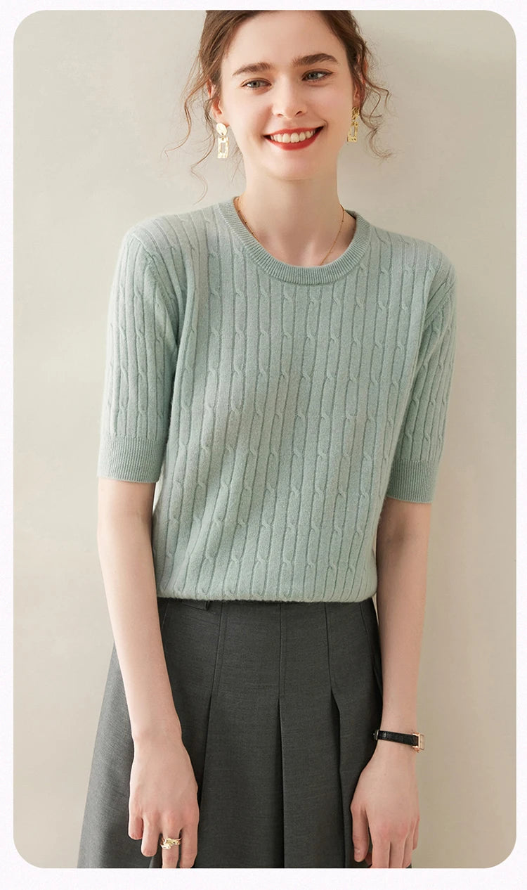 100% Cashmere Short Sleeve Pullover Sweatshirt