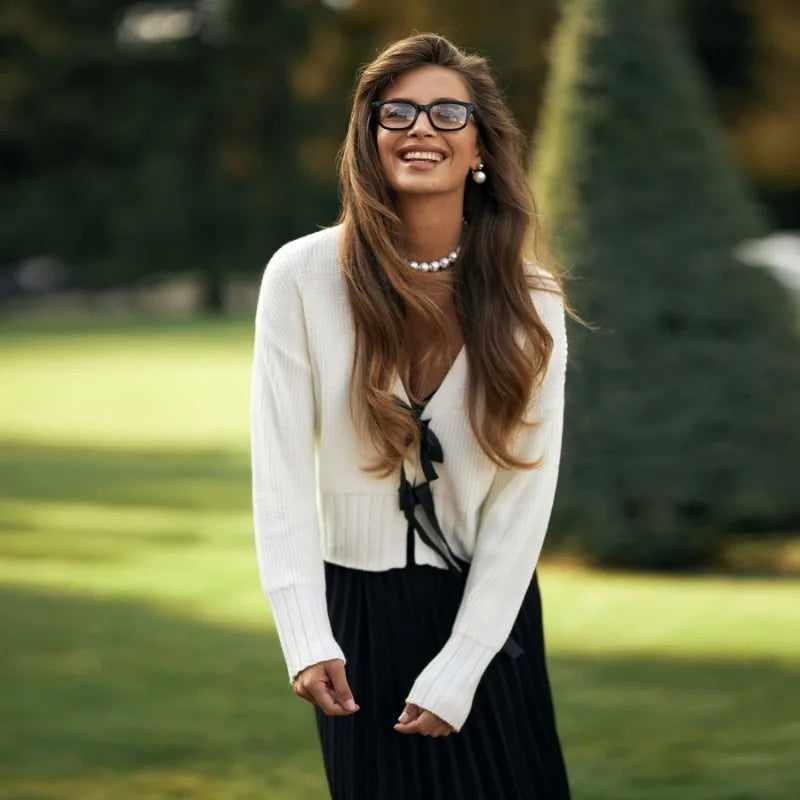 V-Neck Lace-Up Loose Cardigan