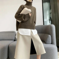Loose High Neck Wool Pullover Sweater
