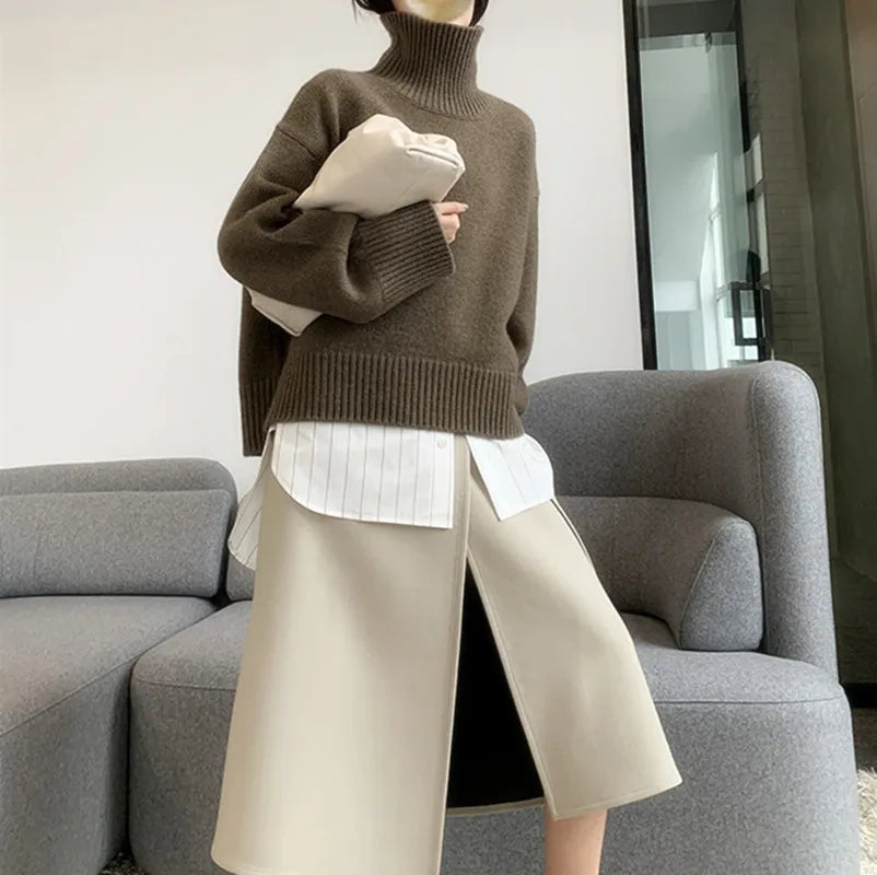 Loose High Neck Wool Pullover Sweater