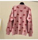 Pink Heart Winter Knitted Sweater