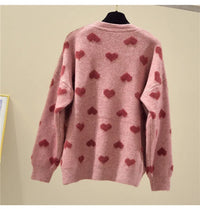 Pink Heart Winter Knitted Sweater