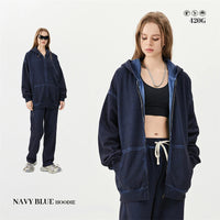 Zipper Washed Distressed Oversized Cotton Hoodies