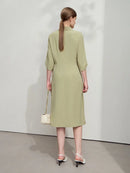 Lapel V-neck Slim Non-stretch A-Line Dress