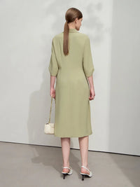 Lapel V-neck Slim Non-stretch A-Line Dress